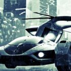 voiture volante futuriste (elle conserve des roues mais a aussi des ailes et une hélice