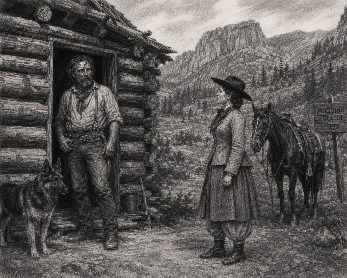 rencontre à muggins gulch, à l'entrée d'Estes Park, entre Isabella Bird et le desperado borgne "Rocky Mountain Jim"